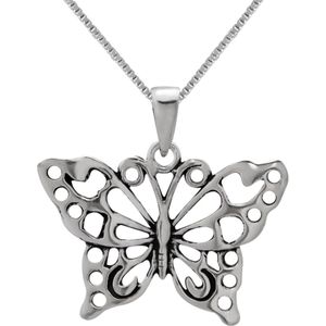 Zilveren ketting vrouw | Zilveren ketting met hanger, opengewerkte vlinder