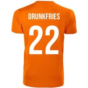 Oranje T-shirt - Drunkfries - Koningsdag - EK - WK - Voetbal - Sport - Unisex - Maat XS