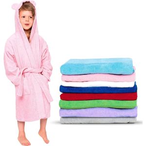 Kinderbadjas voor meisjes of jongens: 100% katoen, zonder chemicaliën, Oeko-Tex®, 2 zakken, riem, capuchon met oren