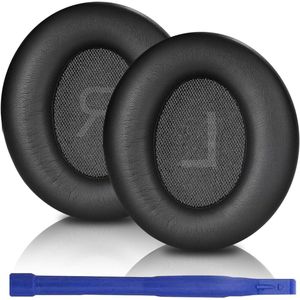 Allecto Plus - Oorkussens compatibel met over-ear hoofdtelefoon, proteïne-leer, noise cancelling, zwart.