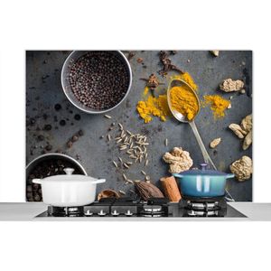 Spatscherm keuken 120x80 cm - Kookplaat achterwand Kruiden op grijze achtergrond - Muurbeschermer - Spatwand fornuis - Hoogwaardig aluminium