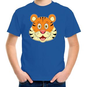 Cartoon tijger t-shirt blauw voor jongens en meisjes - Kinderkleding / dieren t-shirts kinderen 134/140