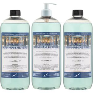 Handzeep Hammam Herbal 1 liter - set van 3 stuks - met gratis pomp - Voordeelverpakking