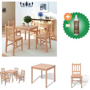 vidaXL 5-delige Eetkamerset grenenhout - Set tafel en stoelen - Inclusief Houtreiniger en verfrisser