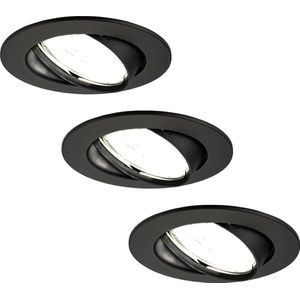 Ledvion - 3X LED Inbouwspots Amsterdam, Zwart, Dimbaar, Rond, 3W, 4000K, Ø82 mm, 2 Jaar Garantie