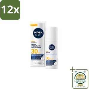 NIVEA MEN – Gezichtscrème – Sensitive, Gevoelige huid, SPF30 – 50 ml - Voordeelverpakking - 12 stuks - SPF30 - Zonbescherming
