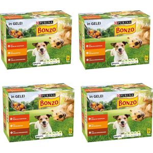 Bonzo Adult Maaltijdzakjes - Hondenvoer Natvoer - Rund Kip & Lam - 48 x 100 g
