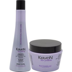 Phytorelax Keratine No-Yellow Shampoo & Haarmasker Voordeelverpakking - Professionele Zilvershampoo en Haarmasker voor Blond, Grijs of Gebleekt Haar - 2 x 250ml