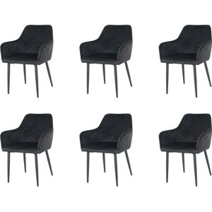 Nuvolix velvet eetkamerstoelen met armleuning set van 6 ""Barcelona"" - stoel met armleuningen - eetkamerstoel - velvet stoel - zwart