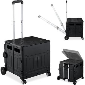 Relaxdays boodschappentrolley op wielen - met deksel - tot 50 kg - telescopische handgreep - zwart