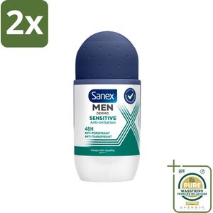 Sanex Men - Deodorant - Roller - Dermo Sensitive - Voor de Gevoelige Huid - 50 ml - Voordeelverpakking - 2 stuks - Deodorant voor gevoelige huid - Mannelijke deodorant