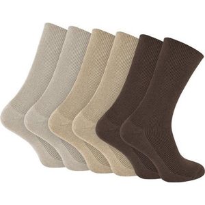 Marco Rossi 6 Paar Diabetes Sokken - 35-38 - Bruin/Zand/Beige - Wijde Boord - Sokken Zonder Elastiek - Anti-Press - Medische Sokken - Medical socks - Naadloos - Dames en Heren