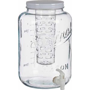 Glazen drankdispenser/limonadetap met witte kleur dop/tap 8 liter - Tapkraantje - 21 x 32 cm