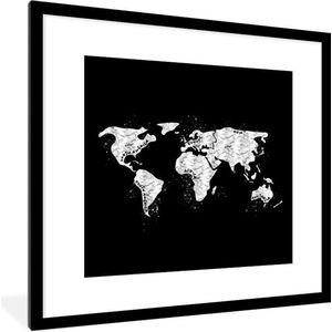 Fotolijst incl. Poster - Wereldkaart - Marmer - Zwart - Wit - 40x40 cm - Posterlijst