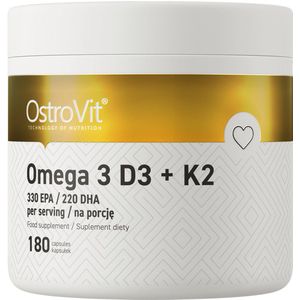 OstroVit - Omega 3 + D3+K2 - 180 softgels - Visolie - Vitamine D3 + K2 - Supplement - 1000mg - hart, botten, hersenen en immuunsysteem