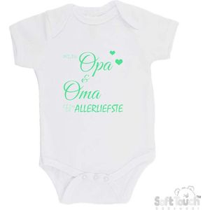 100% katoenen Romper ""Mijn opa & oma zijn de allerliefste"" Unisex Katoen Wit/mint Maat 68/74