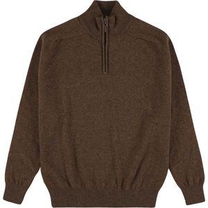 Osborne Knitwear Trui met rits heren - Lamswollen schipperstrui heren - sweater heren met rits - Tobacco - 2XL