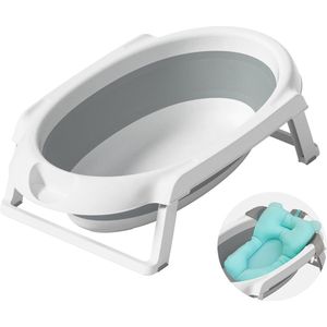Luxiba - Babybadkuip - Opvouwbaar - Ruimtebesparend - babybad met babybadkussen - Antislip - Veilig voor baby en moeder, Babybad met 30 liter volume, grijs, babydouche cadeau
