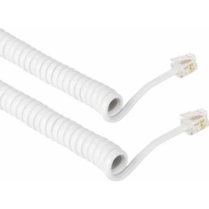 RJ10 kabel - Telefoonhoorn krulsnoer - 2 meter - Wit - 4-aderig - Plat - Allteq