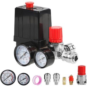 Drukschakelaar voor Luchtcompressor met Manometer en Veiligheidsventiel - 90-120 PSI