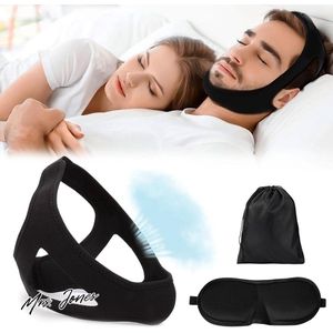 Mrs. Jones 3-delige set verstelbare anti-snurken kinriem oogmasker opbergtas effectief losmaken snurken geschikt mannen vrouwen. .