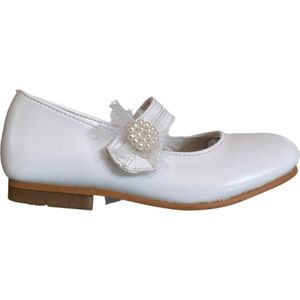 Deb&Dan - lederen ballerina's met tule en pareltjes - wit - maat 28