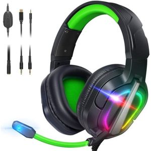 StayPowered RGB Gaming Headset - Ultiem Geluid voor Top Gamers - Ergonomisch Ontwerp - Ruisonderdrukkende Microfoon - Brede Compatibiliteit - Gemakkelijke Bediening - RGB Verlichting - Zwart/Groen - Levering Sneller dan Aangegeven!