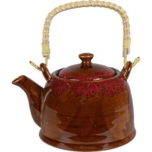 Clayre & Eef Theepot met Filter 750 ml Bruin Rood Keramiek Theekan