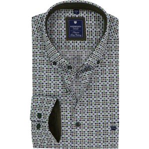 Redmond - Comfort Fit - Overhemd - Wit met Groen en Blauw Dessin - Strijkvriendelijk