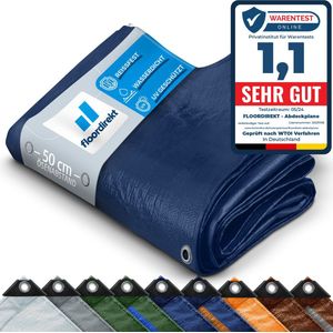 FLOORDIREKT Dekzeil - Stoffen Dekzeil - Beschermhoes - Bootzeil - Tentonderzeil voor Camping & Outdoor - Waterdicht - Met Zeilogen - 140 g/m² - Blauw - 8 x 12 m