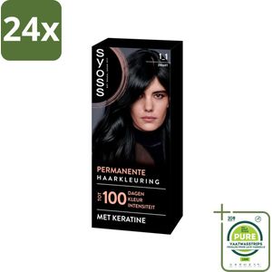 SYOSS - Coloration 1-1 Zwart - Haarverf - Grijsdekking - Vermindert Haarbreuk - Voordeelverpakking - 24 stuks - Permanente haarkleuring - Haarkleur