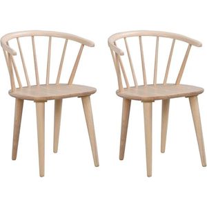 Rowico Home Carmen Houten Spijlenstoel Whitewash - Hout - Scandinavisch - Set van 2 Eetkamerstoelen