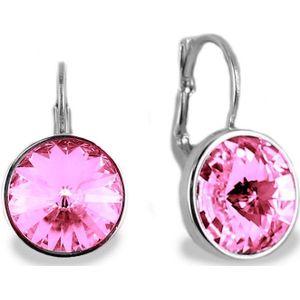 New Bling 9NB-0798 Zilveren Oorhanger - Dames - Kristal - Roze - 11,4 mm Doorsnee - Rhodium - Zilver