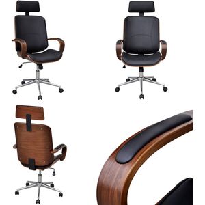 vidaXL Kantoorstoel draaibaar met hoofdsteun gebogen hout en kunstleer - Kantoorstoel - Kantoorstoelen - Computer En Tafelstoel - Computer En Tafelstoelen