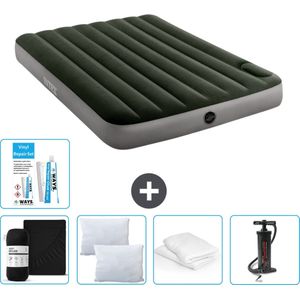 Intex Luchtbed - Twijfelaar - 137 x 191 x 25 cm - Groen - Hoeslaken - Kussen - Pomp - Reparatieset en Kussenbeschermer