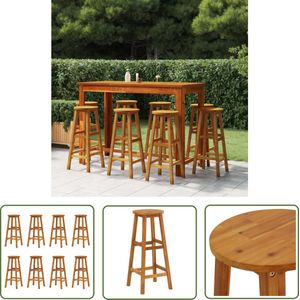 The Living Store Barkrukken 8 st massief acaciahout - Houten Barkrukken - Barkrukken Set - Acacia Meubilair - Tuin Stoelen - Eetkamerstoelen