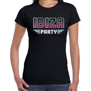 Ibiza party feest t-shirt zwart voor dames - zwarte 70s/80s/90s disco/feest shirts/Ibiza party L