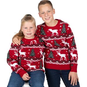 Foute Kersttrui Kinderen - Jongens & Meisjes - Christmas Sweater ""Gezellig Kerst Rood"" - Maat 146-152 - Kerstcadeau