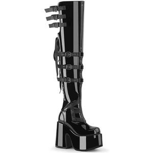 DemoniaCult - CAMEL-308 Plateau overknee Laarzen - US 7 - 37 Shoes - Zwart