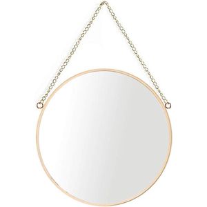 Hangende spiegel, 25 x 25 cm ronde badkamer make-up spiegel messing frame met hangende ketting [klein formaat]
