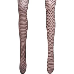 Allecto Plus - Set van 2 netpanty's voor dames in zwart/wit mesh, one size