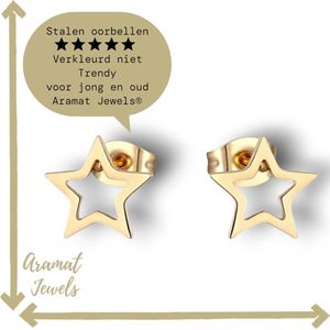 Aramat Jewels - Hemelse Serie - Oorknopjes - Open Ster - Goudkleurig Chirurgisch Staal - 10mm - Unisex - Stijlvolle Sieraden - Cadeau - Trendy