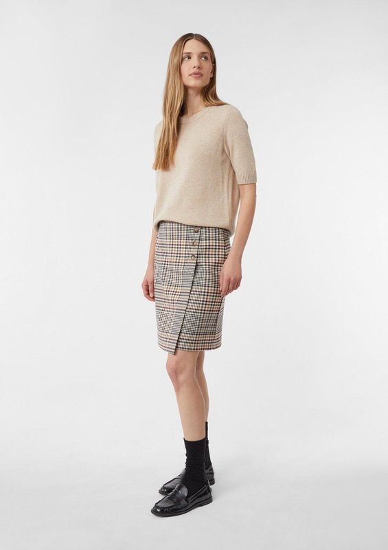 Comma - Wikkelrok - MID BROWN CHECK - Met Ruitmotief