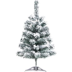 Kunstmatige sneeuwbedekte kerstboom, 45 cm, kunstkerstboom, mini-kerstboom, kleine kerstboom, mini-dennenboom voor tafel, wit