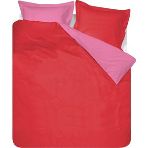 SENZATIONE 100% Katoen Percaline Dekbedovertrek Uni Reversible 240x200/220-2x60x70 cm ( 240 cm Lang ) ROOD/FUCHSIA
