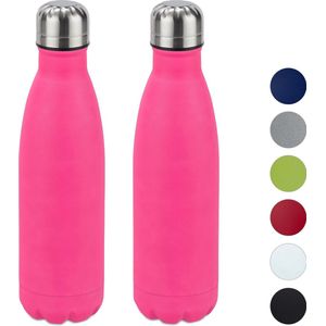 relaxdays 2 x Thermosfles - drinkfles - thermosbeker isolerend - isoleerfles - 0,5 l roze