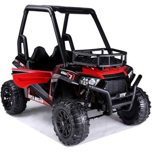 Off Road UTV Buggy 2 persoons elektrische kinderauto 24 volt Full Options - Rubberen Banden En Stoelen Van Zacht Ecoleer - Met Afstandsbediening - Elektrische auto voor kinderen accu - Rood