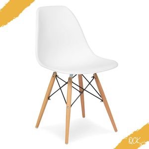 Witte Eetkamerstoelen (set van 4) - Eetkamerstoel - Scandinavische Stijl - Set van 4 - Kuipstoel - Wit - Plastic met houten poten en metalen steun