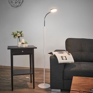 Lindby - LED vloerlamp - 1licht - Plastic, metaal - H: 140 cm - wit, chroom - Inclusief lichtbron