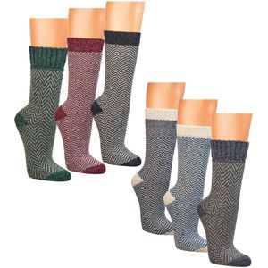 Wollen Sokken | maat 43-46 | Met Alpacawol | Zachte Brede Rekbare Boord | Visgraat Motief | Per 4 Paar